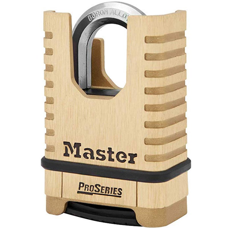 Master Lock 1177D 2-1/4in (57mm) Wide ProSeries Shrouded Brass Resettable Combination Padlock, 4 Pack Bundle w/Keychain Light - Image 2